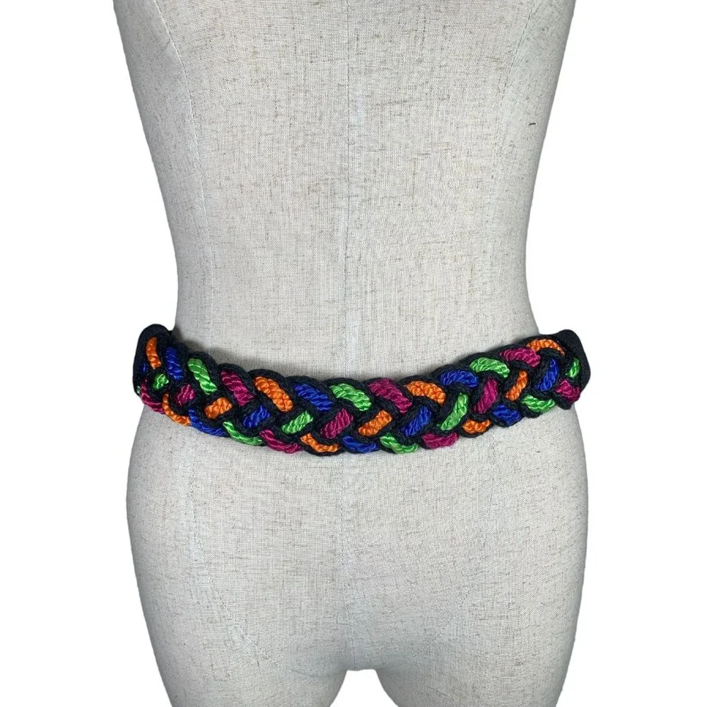 Vintage Statement Belt Braided Womens Colorful 90s Strap Waist Retro